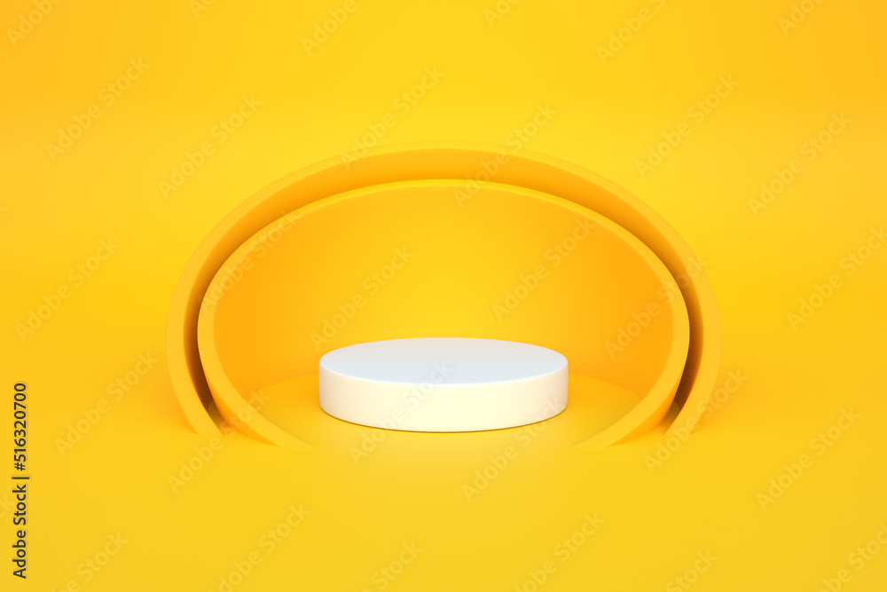 Podium on a yellow background. Abstract geometric minimalism. 3d render illustration Podium on a yellow background. Abstract geometric minimalism. 3d render illustration