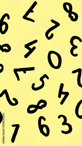 template with the image of keyboard symbols. a set of numbers. Surface template. pastel yellow background. Vertical image.