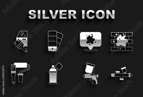 Set Paint spray can, Painting the house, gun, roller brush, Car painting and Color palette guide icon. Vector