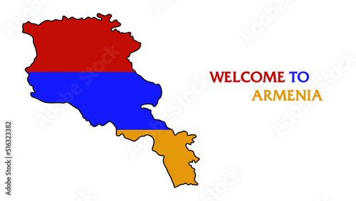 welcome to armenia stylized outline map of Armenia with national flag icon. Flag color map of Armenia vector illustration.
