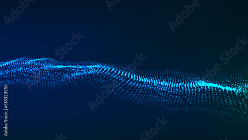 Futuristic moving wave. Digital background with moving glowing particles. Big data visualization. Vector illustration.