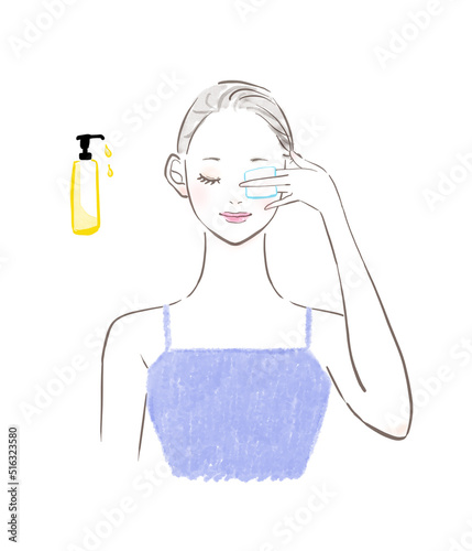 メイクを落としている女性のイラスト