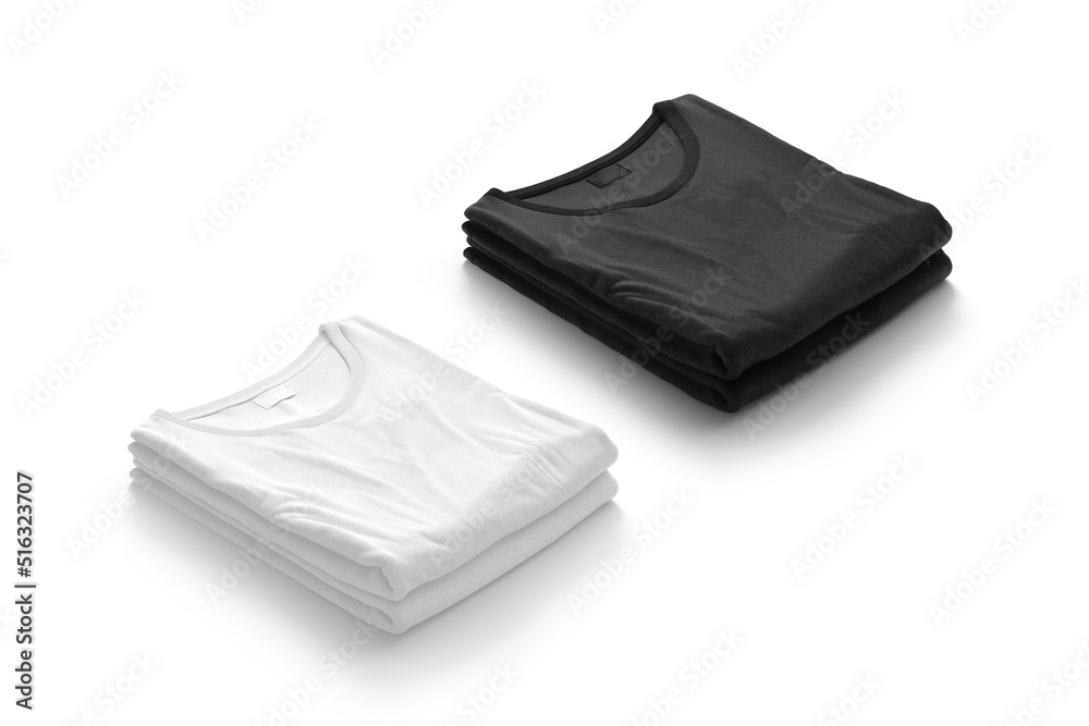 Blank black and white folded square t-shirt mockup stack, isolated Blank black and white folded square t-shirt mockup stack, isolated