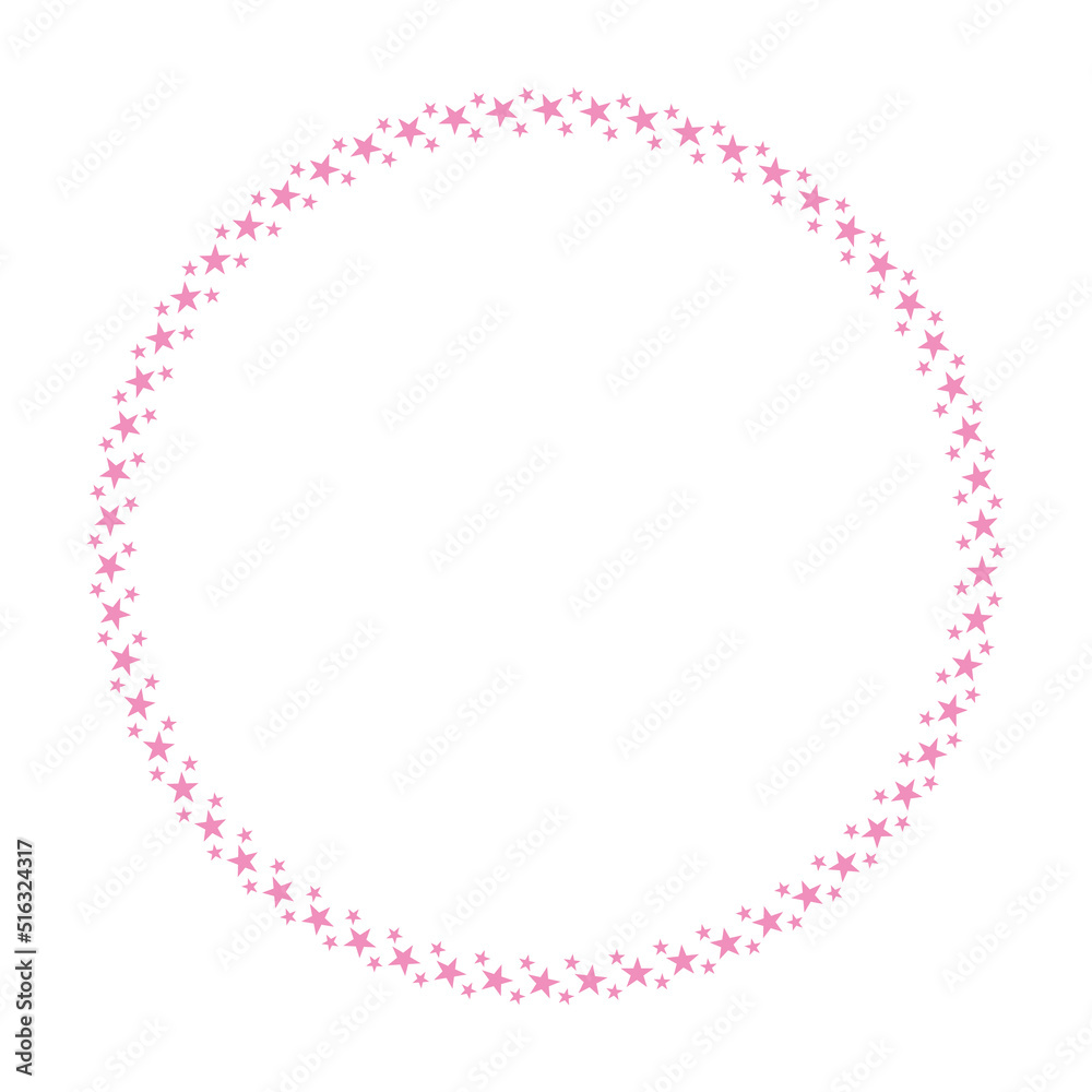 round vector frame - pink colored circle star banner  on white background	