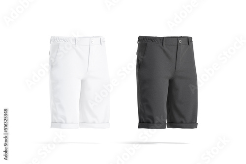Blank black and white men shorts mockup, side view