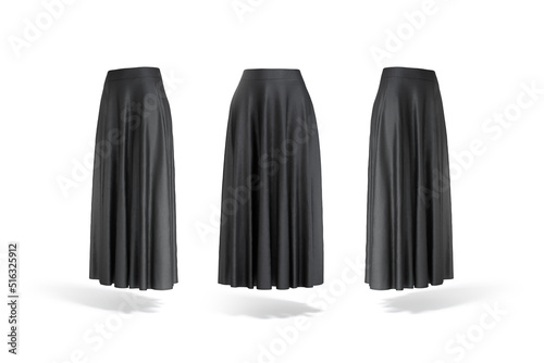 Blank black women maxi skirt mockup, front and side view