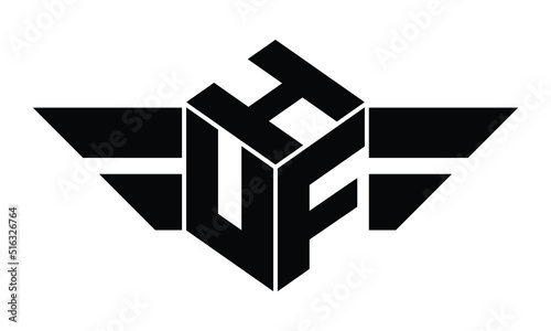 HUF three letter gaming logo in polygon cube shape logo design vector template. wordmark logo | emblem logo | monogram logo | initial letter logo | sports logo | minimalist logo | typography logo |