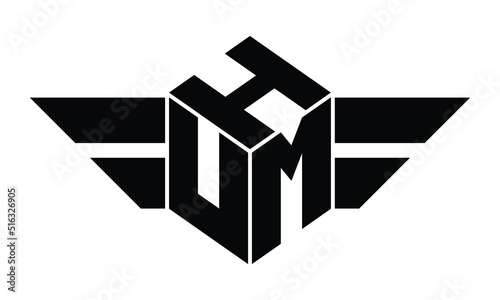HUM three letter gaming logo in polygon cube shape logo design vector template. wordmark logo | emblem logo | monogram logo | initial letter logo | sports logo | minimalist logo | typography logo |