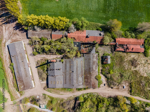 drone view of old brickyard industry photo