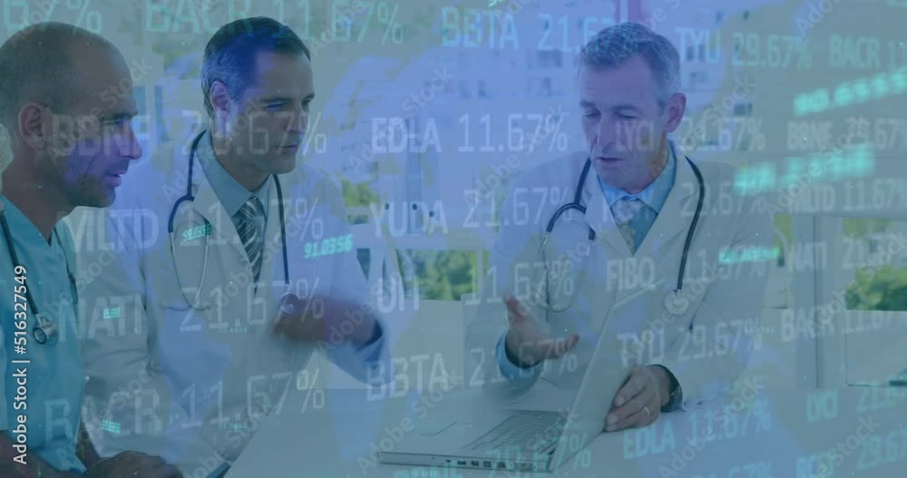 Animation of data processing over group of diverse doctors Animation of data processing over group of diverse doctors