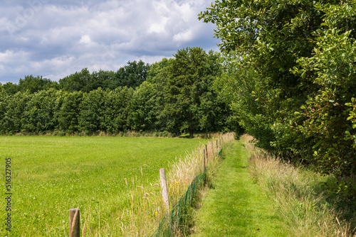 Hiking trail Glindhorsterpad one of the so called Klompenpaden or Wooden clog trails in youth village De Glind in Barneveld Gelderland in The Netherlands..