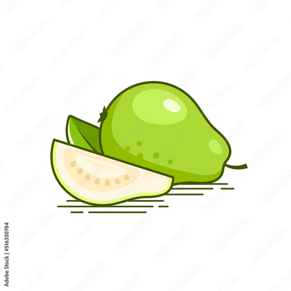 Fresh Green Guava Fruit Icon with green leafg- vector illustration Fresh Green Guava Fruit Icon with green leafg- vector illustration