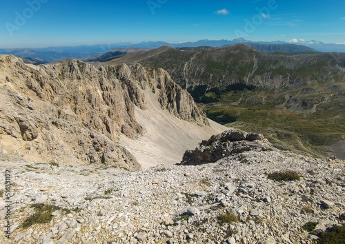 The fantastic landscape summit of Mount Velino, one of the highest peaks of the Apennines, 2487 meters. In the Sirente-Velino natural park, Abruzzo region photo