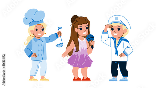 child profession vector. kid girl boy job, future career, professional worker child profession character. people flat cartoon illustration