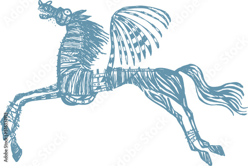 expressive drawing Mechanical pegasus in flight
