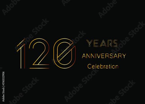 120 Years anniversary celebration. Design golden color isolated on black background for celebration event.
