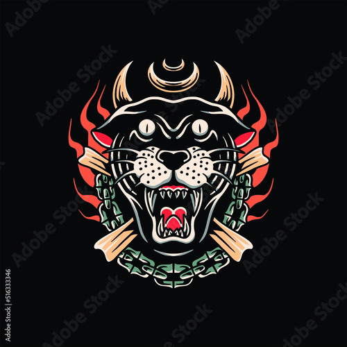 demonic panther tattoo vector design