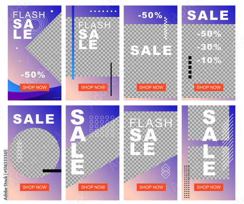 Sale banners set, collection. Sale Instagram stories templates. These Instagram templates are ideal for fashion, lifestyle and travelling bloggers, boutiques owners, photographers. Vector illustration