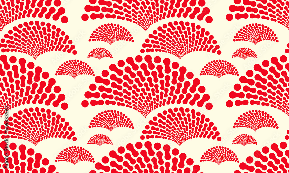 Japanese style stylized garden pattern red ivory - obrazy, fototapety, plakaty 