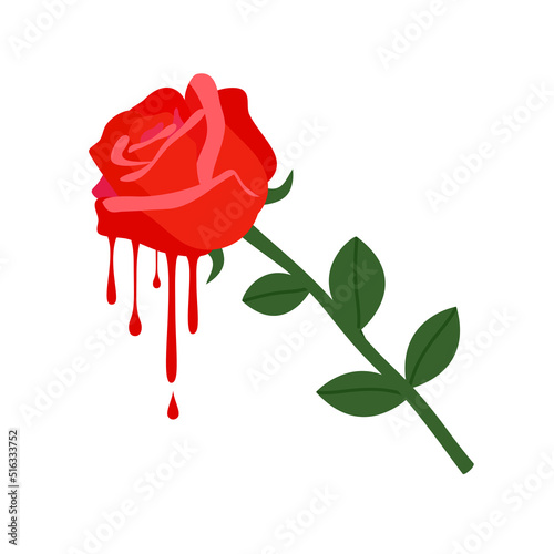 Bleeding rose in flat design on white background.