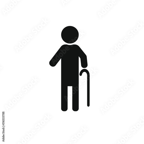 Vector image of an elderly man with a cane on a white background. EPS 10