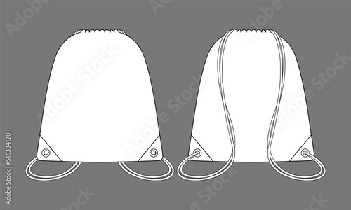 Blank White Drawstring Bag Template On Gray Background.Front And Back View, Vector File.