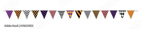 Different color and pattern Halloween decoration flags seamless garland isolated on a white background