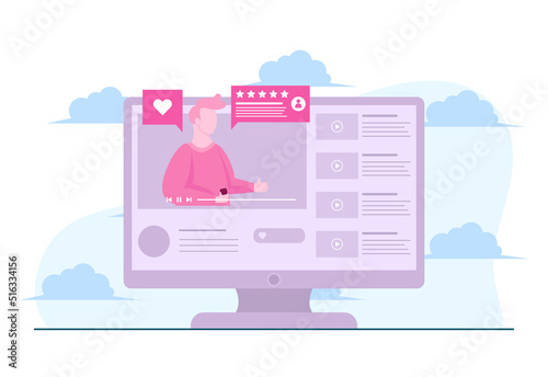 Video Blogger Review A Smartphone Flat Illustration