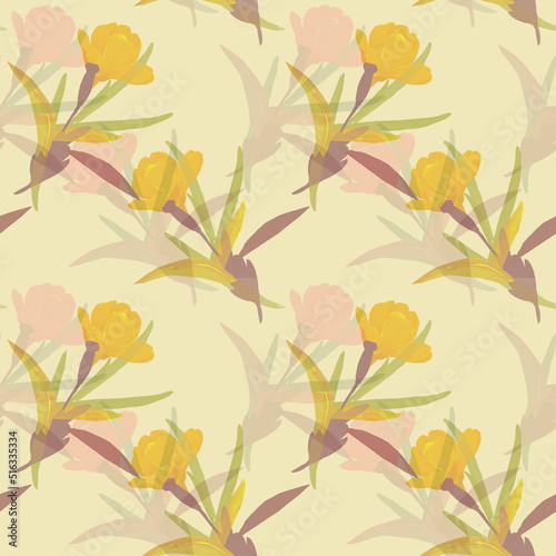 Graphic image of decorative tulips.Illustration on white and colored background.