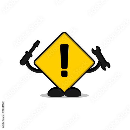 Illustration of warning sign with a wrench and screwdriver. cartoon repair sign.