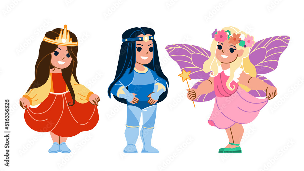girl costume vector. kid fun, happy carnival, princess, hero, fairy halloween carnival children girl costume character. people flat cartoon illustration girl costume vector. kid fun, happy carnival, princess, hero, fairy halloween carnival children girl costume character. people flat cartoon illustration