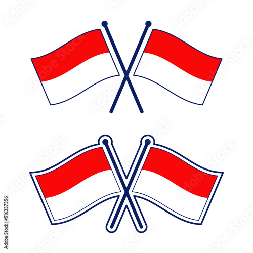 交差したインドネシア国旗のアイコンセット