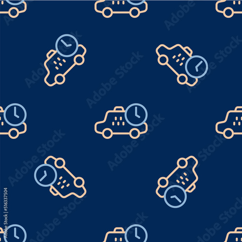 Line Taxi waiting time icon isolated seamless pattern on blue background. Car deadline, schedule ride. Vector