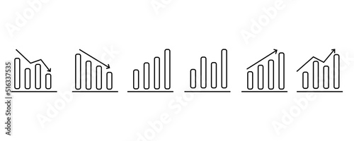 Graphic up down vector icon. Black chart arrow.