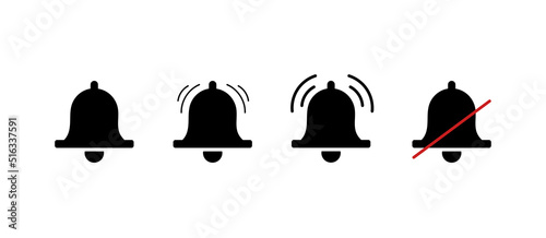 Notification bell icon isolated on white background. Ringing bell and notification for lock and smartphone, alarm alert.