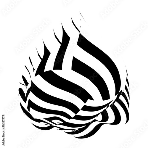 Waving flag as a brush stroke with zebra texture. Vest striped with fabric Black and white stripes curved in a bizarre way with waves curving along the trajectory