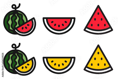 A set of red and yellow watermelon icons. Vector graphics