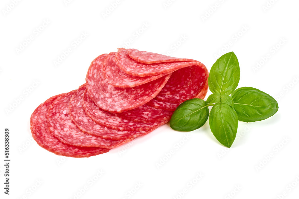 Italian smoked salami, Isolated on white background.