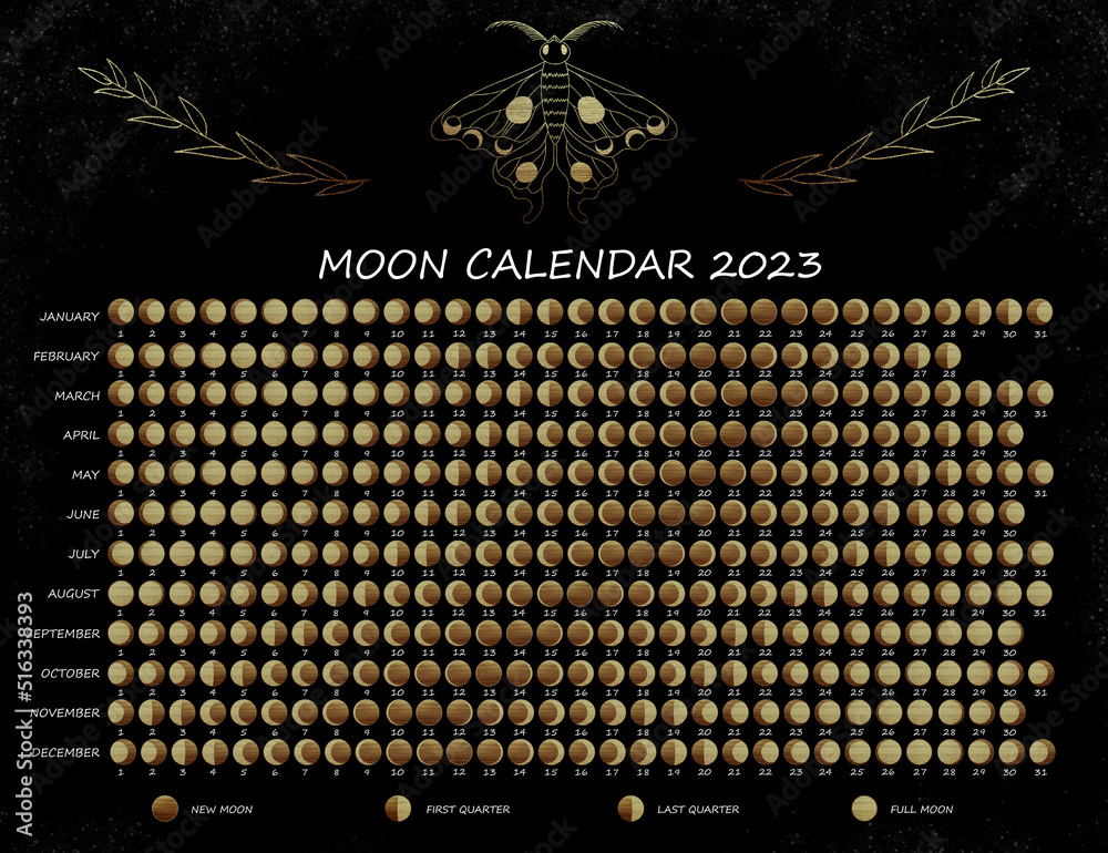 lunar-calendar-2023-moon-phases-calendar-for-2023-with-beautiful-lunar-moth-and-golden-moons