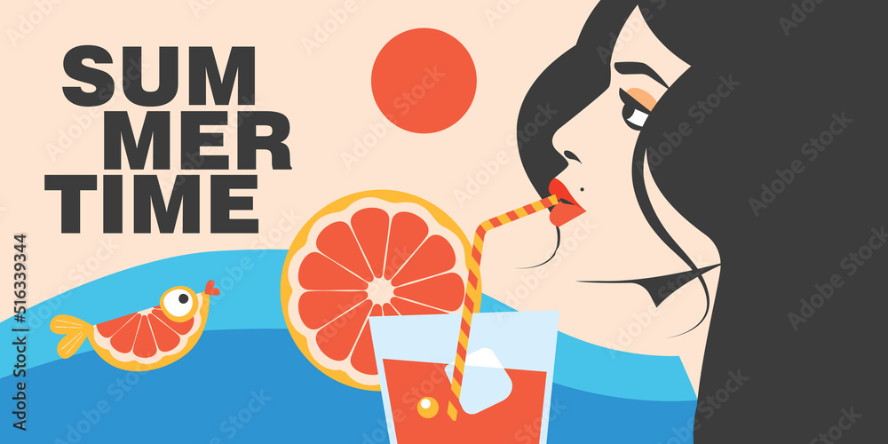Obraz premium It's summer time. Colorful vector banner.