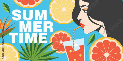 It's summer time. Colorful vector banner.