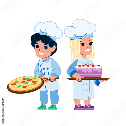 kid cook vector. kitchen child boy girl, happy fun little bake, cute apron kid cook character. people flat cartoon illustration