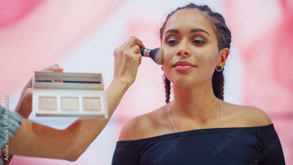 Female Host Beauty Expert Uses Blush