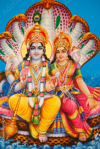 Picture of Hindu gods Visnu & Lakshmi photo