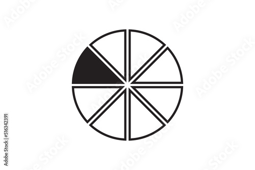 Round graphic fraction circle shape vector element. Geometric diagram division section icon.