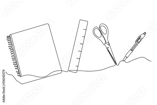 School supplies drawn in one line on a white background. Back to school. Vector illustration