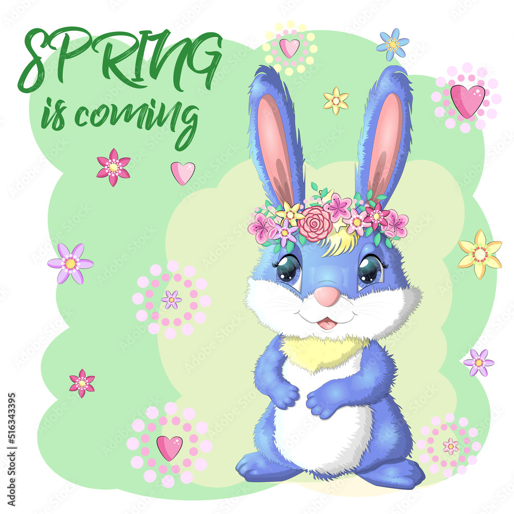 Cartoon rabbit, hare with flowers. Cute childish character, Easter, spring, symbol of 2023 Chinese New Year Cartoon rabbit, hare with flowers. Cute childish character, Easter, spring, symbol of 2023 Chinese New Year