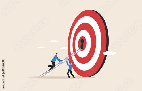 Stairway to the goal. Face challenges to achieve great goals. motivation to achieve bigtarget. .Business teams help each other climb the ladder to reach big goals.