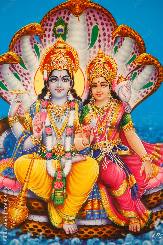 Picture of Hindu gods Visnu & Lakshmi