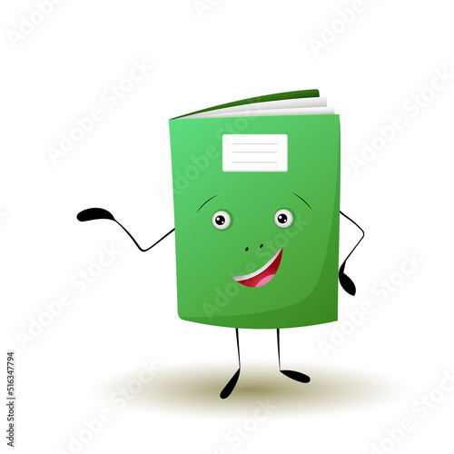 Cute notebook character vector cartoon illustration isolated on white. Smiling copybook or diary with eyes and mouth. school item great for mascot, sticker, back to school design. education personage.
